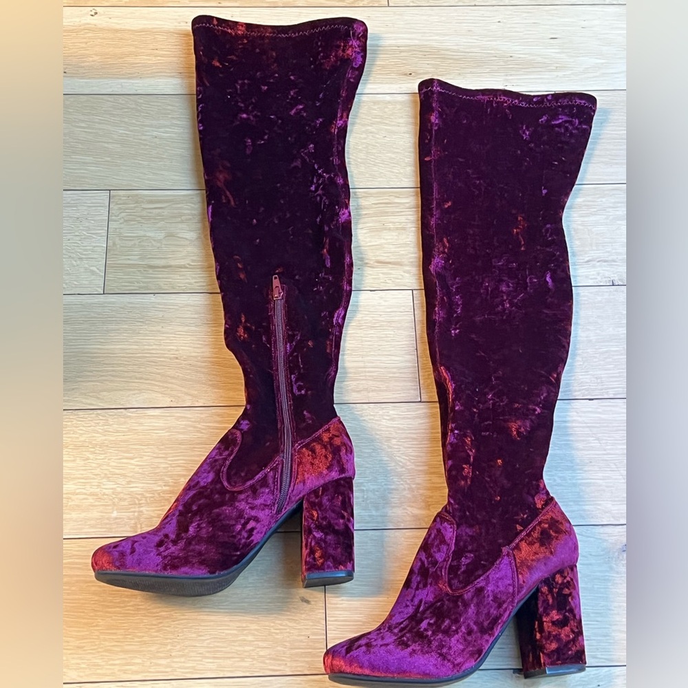 Carlos by Carlos Santana Velvet Over the Knee Boots in Deep Burgundy